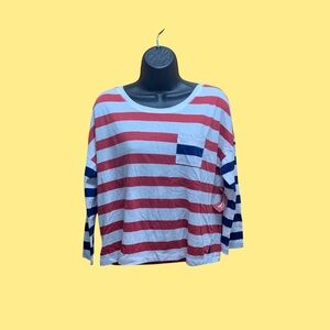 Arizona Jean Company Red and Blue Striped Shirt Juniors L